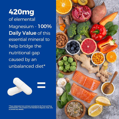 Vitalibre 10-in-1 Magnesium-Komplex, 420 mg elementares Magnesium | Ultra-Stärke, maximale Absorption | Chelat-Magnesium-Präparat für Nerven, Knochen & Herzgesundheit | Nicht-GVO, 120 vegane Kapseln