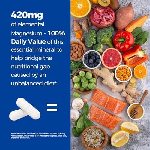 Vitalibre 10-in-1 Magnesium-Komplex, 420 mg elementares Magnesium | Ultra-Stärke, maximale Absorption | Chelat-Magnesium-Präparat für Nerven, Knochen & Herzgesundheit | Nicht-GVO, 120 vegane Kapseln