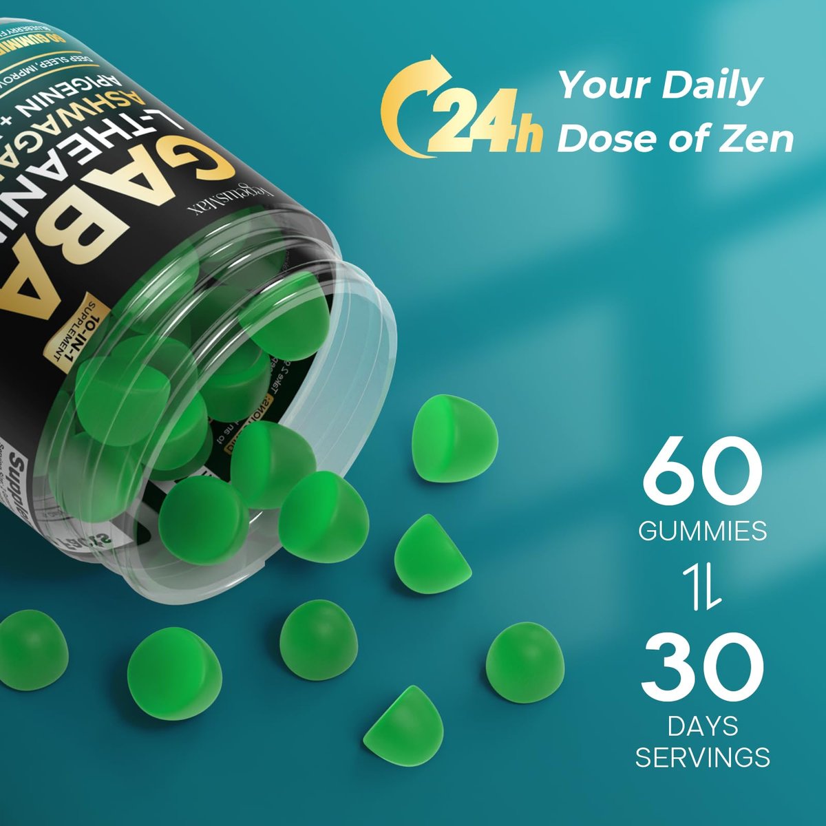 GABA Gummies 500mg Zuckerfrei – Beruhigungsgummis mit L-Theanin, Ashwagandha, Magnesium, Vitamin D3, B6 – Melatoninfrei für Ruhe, Stimmung, Schlaf – Nahrungsergänzung für Erwachsene – Heidelbeere – 60 Stück