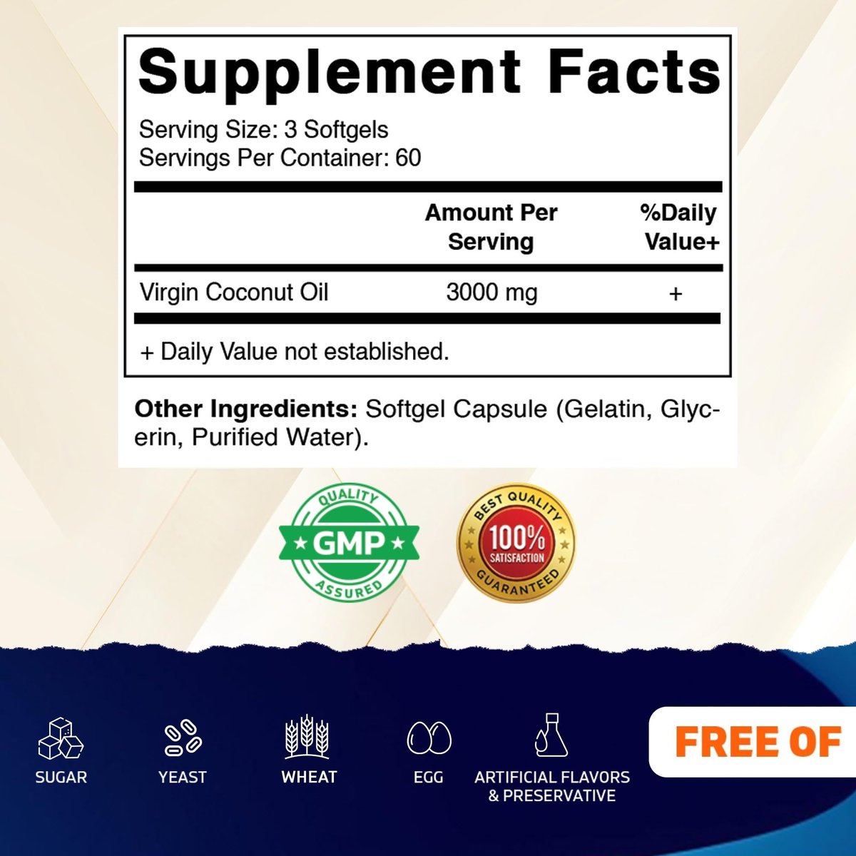 Vitamatic Virgin Kokosöl Softgels, 3000 mg pro Portion, 60 Portionen, 180 Kapseln, Non-GMO, Glutenfrei