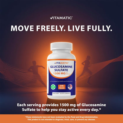 Vitamatic Glucosamin-Sulfat Nahrungsergänzungsmittel, 1500 mg, 120 Portionen, 240 Kapseln