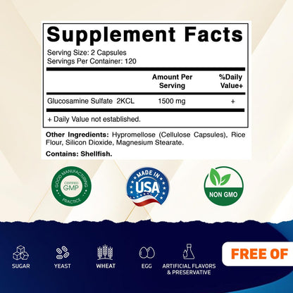 Vitamatic Glucosamin-Sulfat Nahrungsergänzungsmittel, 1500 mg, 120 Portionen, 240 Kapseln