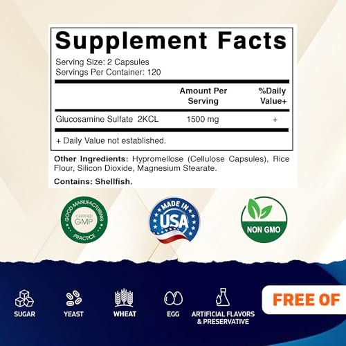 Vitamatic Glucosamin-Sulfat Nahrungsergänzungsmittel, 1500 mg, 120 Portionen, 240 Kapseln