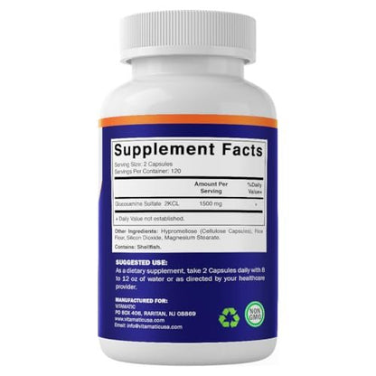Vitamatic Glucosamin-Sulfat Nahrungsergänzungsmittel, 1500 mg, 120 Portionen, 240 Kapseln