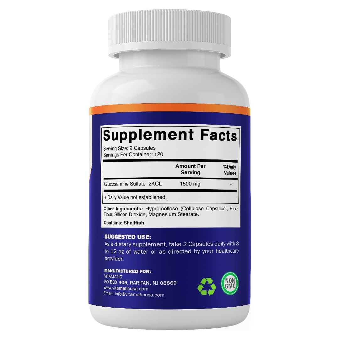 Vitamatic Glucosamin-Sulfat Nahrungsergänzungsmittel, 1500 mg, 120 Portionen, 240 Kapseln