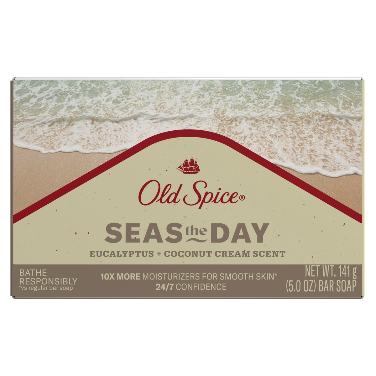 Old Spice Herrenseife, Seas The Day Eukalyptus und Kokoscreme Duft, 10x mehr Feuchtigkeitsspender für geschmeidige Haut mit milden Peelings und pflanzlichen Reinigungsmitteln, 141 g