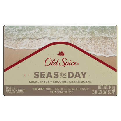 Old Spice Herrenseife, Seas The Day Eukalyptus und Kokoscreme Duft, 10x mehr Feuchtigkeitsspender für geschmeidige Haut mit milden Peelings und pflanzlichen Reinigungsmitteln, 141 g