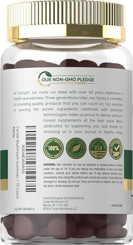 Carlyle Pilzkomplex Gummibärchen | 70 Stück | 10-in-1 Mischung | Vegan, Nicht-GVO und Glutenfrei