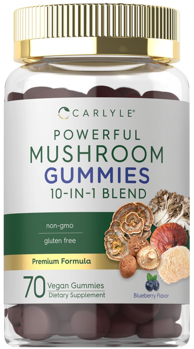 Carlyle Pilzkomplex Gummibärchen | 70 Stück | 10-in-1 Mischung | Vegan, Nicht-GVO und Glutenfrei