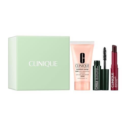 Clinique Icons Geschenkset – Almost Lipstick in Black Honey, Moisture Surge 100H Feuchtigkeitscreme (30 ml) und High Impact Mascara – 3-teiliges Reiseset für Feuchtigkeit und Glow