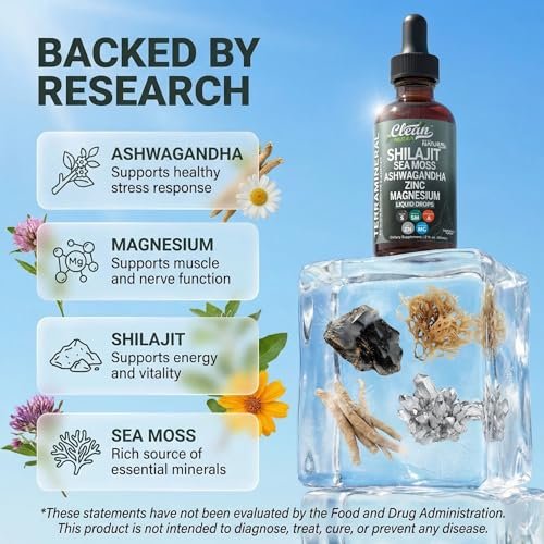 Clean Nutraceuticals Shilajit Drops Liquid | Shilajit Nahrungsergänzungsmittel für Männer und Frauen mit Seemoos, Ashwagandha, Zink, Magnesium, Bor, Fulvosäure – Himalaya-Shilajit für Energie, Vitalität und Ausdauer – 60 ml