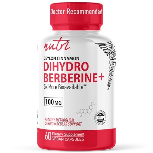 Nutri Dihydroberberin 100mg – 60 Kapseln mit 300mg Bio-Ceylon-Zimtextrakt – 54x bioverfügbarer als normales Berberin HCL – 3. Partei getestet – NSF-zertifizierte Einrichtung