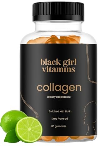 Black Girl Vitamins – Kollagen-Gummibärchen für Haut, Haare und Nägel mit Vitamin C, Vitamin E und Biotin, glutenfrei, Limette, 60 Stück