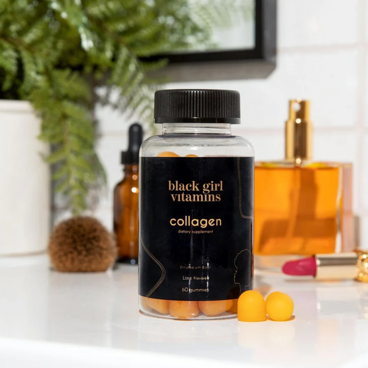 Black Girl Vitamins – Kollagen-Gummibärchen für Haut, Haare und Nägel mit Vitamin C, Vitamin E und Biotin, glutenfrei, Limette, 60 Stück