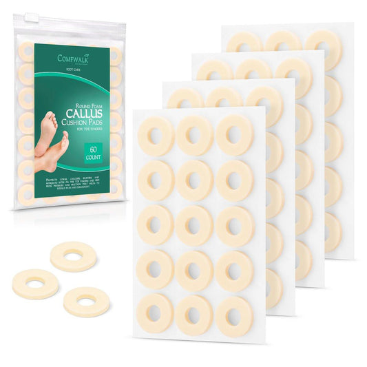 Comfwalk Hornhautpolster, 60 Stück, Verhindert Hornhaut, Hühneraugen, Blasen und Mückenstiche an den Füßen durch Druck und Reibung, Runder weicher Schaumstoff, Beige (Klein für Zehen)