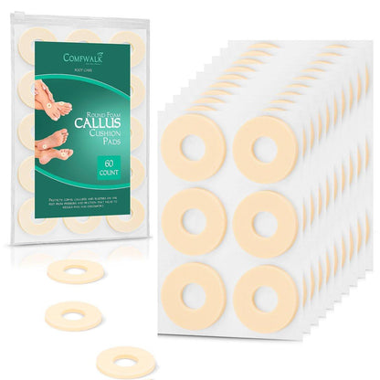 Comfwalk Hornhaut-Pads, 60 Stück, verhindert Hornhaut, Hühneraugen, Blasen und Mückenstiche an den Füßen durch Druck und Reibung, runder weicher Schaumstoff, beige hautfarben (Normal für den Fuß)
