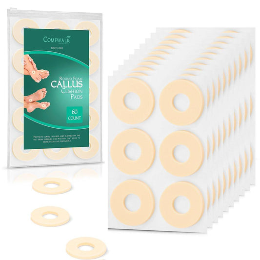 Comfwalk Hornhaut-Pads, 60 Stück, verhindert Hornhaut, Hühneraugen, Blasen und Mückenstiche an den Füßen durch Druck und Reibung, runder weicher Schaumstoff, beige hautfarben (Normal für den Fuß)