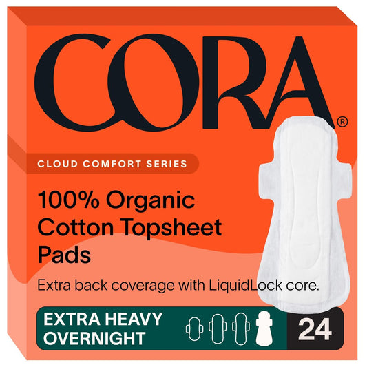 Cora 100% Bio-Baumwoll-Oberlage Binden Extra Stark für die Nacht (24 Stück)