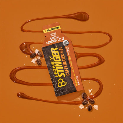 Honey Stinger Organic Salted Caramel Energy Gel, koffeinhaltig & glutenfrei, für Sport, Laufen und Leistung, Sporternährung für Zuhause & Fitnessstudio, vor und während dem Training, 12er Pack, 13,2 Unzen