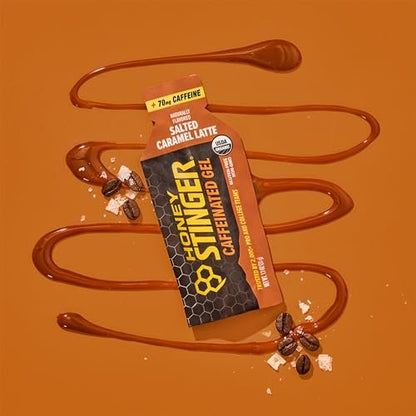 Honey Stinger Organic Salted Caramel Energy Gel, koffeinhaltig & glutenfrei, für Sport, Laufen und Leistung, Sporternährung für Zuhause & Fitnessstudio, vor und während dem Training, 12er Pack, 13,2 Unzen