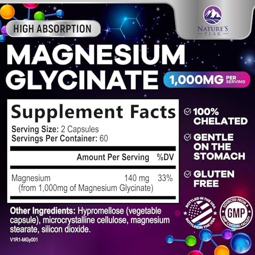 Magnesium Glycinat 1000mg pro Portion – Rein & cheliert für maximale Absorption – Unterstützt Schlaf, Muskeln, Nerven & Herzgesundheit – Magnesium Ergänzung für den ganzen Körper, in den USA abgefüllt – 120 Kapseln