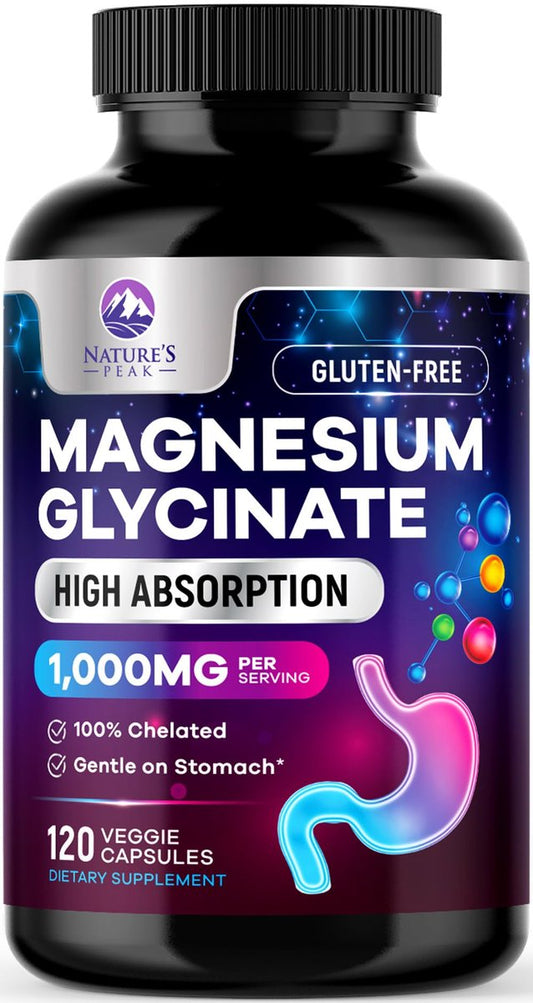 Magnesium Glycinat 1000mg pro Portion – Rein & cheliert für maximale Absorption – Unterstützt Schlaf, Muskeln, Nerven & Herzgesundheit – Magnesium Ergänzung für den ganzen Körper, in den USA abgefüllt – 120 Kapseln