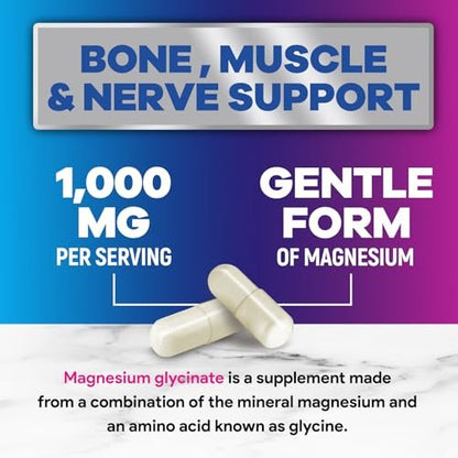 Magnesium Glycinat 1000mg pro Portion – Rein & cheliert für maximale Absorption – Unterstützt Schlaf, Muskeln, Nerven & Herzgesundheit – Magnesium Ergänzung für den ganzen Körper, in den USA abgefüllt – 120 Kapseln