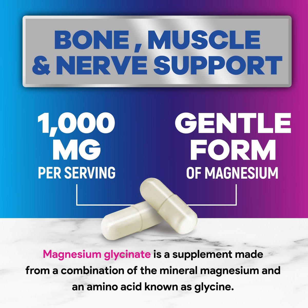 Magnesium Glycinat 1000mg pro Portion – Rein & cheliert für maximale Absorption – Unterstützt Schlaf, Muskeln, Nerven & Herzgesundheit – Magnesium Ergänzung für den ganzen Körper, in den USA abgefüllt – 120 Kapseln