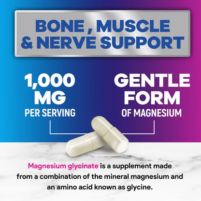 Magnesium Glycinat 1000mg pro Portion – Rein & cheliert für maximale Absorption – Unterstützt Schlaf, Muskeln, Nerven & Herzgesundheit – Magnesium Ergänzung für den ganzen Körper, in den USA abgefüllt – 120 Kapseln