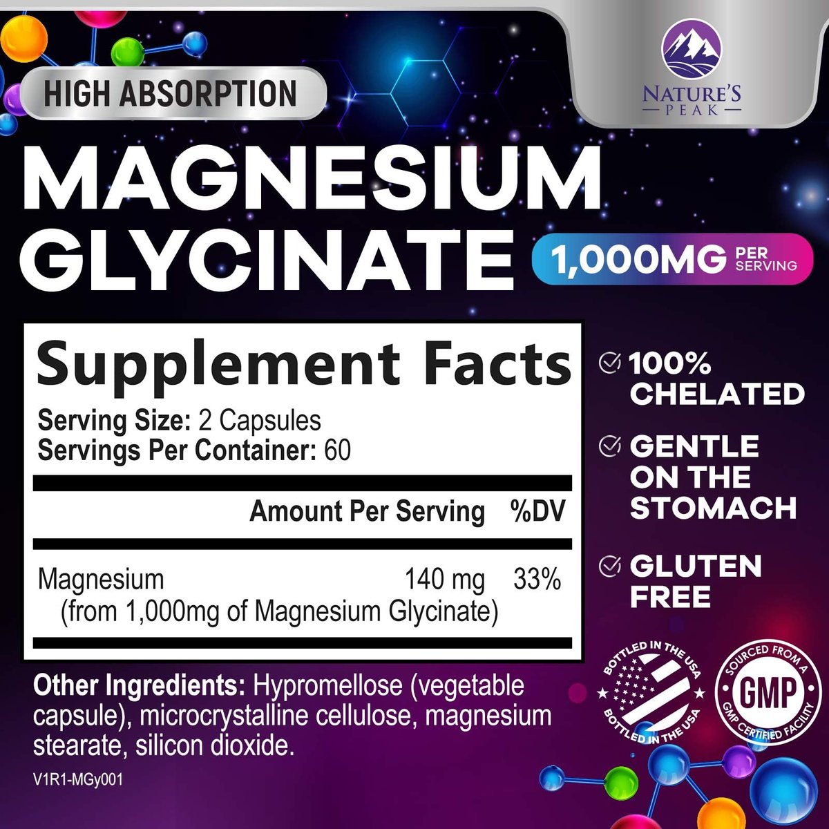 Magnesium Glycinat 1000mg pro Portion – Rein & cheliert für maximale Absorption – Unterstützt Schlaf, Muskeln, Nerven & Herzgesundheit – Magnesium Ergänzung für den ganzen Körper, in den USA abgefüllt – 120 Kapseln