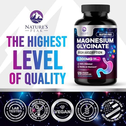 Magnesium Glycinat 1000mg pro Portion – Rein & cheliert für maximale Absorption – Unterstützt Schlaf, Muskeln, Nerven & Herzgesundheit – Magnesium Ergänzung für den ganzen Körper, in den USA abgefüllt – 120 Kapseln