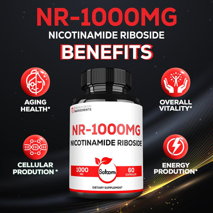 Satoomi NAD Nicotinamid Ribosid – NR 1000 mg Nahrungsergänzungsmittel, 60 Kapseln für 30 Tage