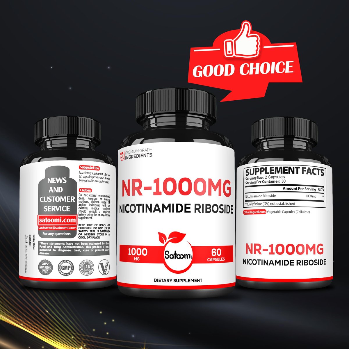 Satoomi NAD Nicotinamid Ribosid – NR 1000 mg Nahrungsergänzungsmittel, 60 Kapseln für 30 Tage