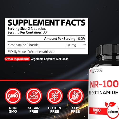 Satoomi NAD Nicotinamid Ribosid – NR 1000 mg Nahrungsergänzungsmittel, 60 Kapseln für 30 Tage