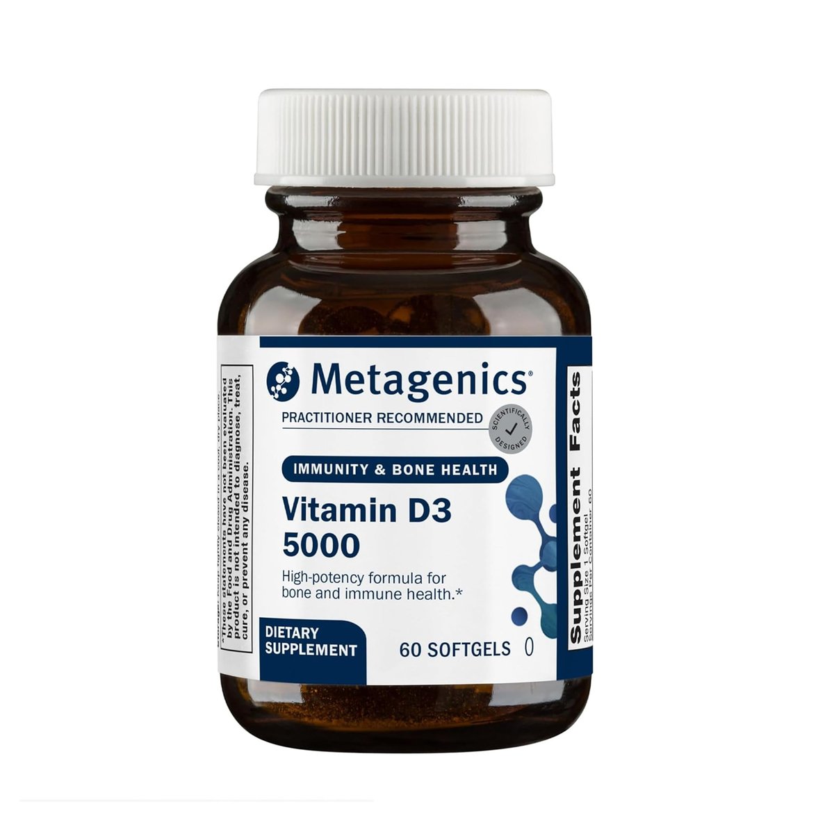 Metagenics Vitamin D3 5000 IE – Hochdosierte Weichkapseln für Immunsystem, Knochen- und Herzgesundheit – 125 µg Cholecalciferol in Kokosöl – Non-GMO, glutenfrei – 60 Stück