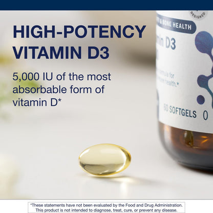 Metagenics Vitamin D3 5000 IE – Hochdosierte Weichkapseln für Immunsystem, Knochen- und Herzgesundheit – 125 µg Cholecalciferol in Kokosöl – Non-GMO, glutenfrei – 60 Stück