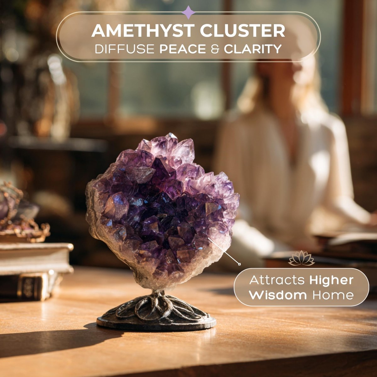 Anima Premium Amethyst Kristall Set für Frieden, Tiefschlaf & Intuition – Authentische Tiefviolette Amethyst-Geode, Turm und Rohkristall aus Brasilien in Holzgeschenkbox – Verantwortungsvoll bezogen