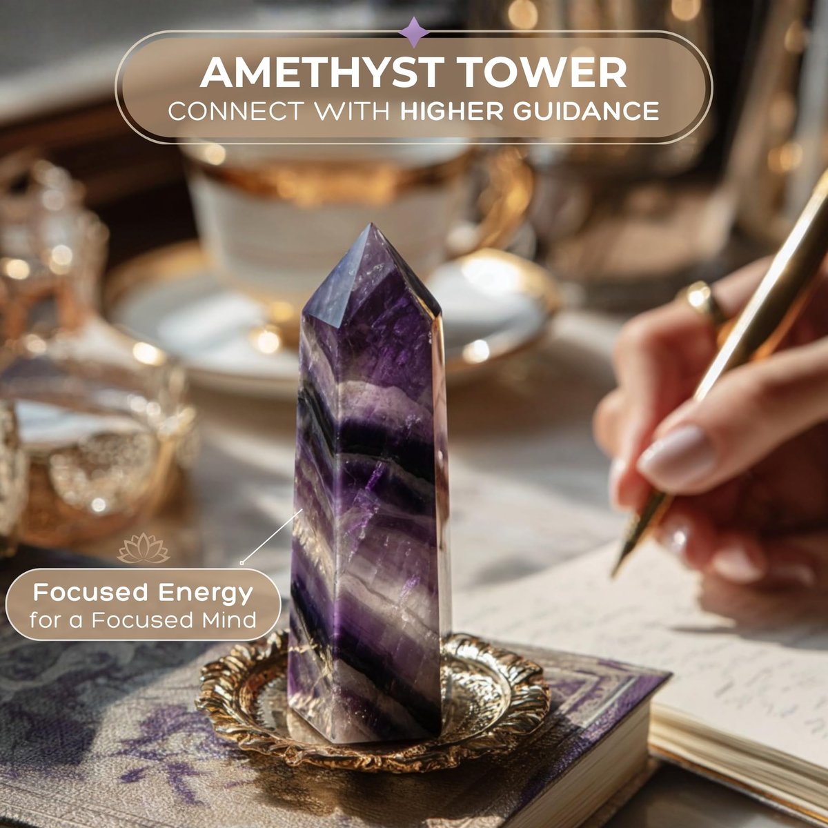 Anima Premium Amethyst Kristall Set für Frieden, Tiefschlaf & Intuition – Authentische Tiefviolette Amethyst-Geode, Turm und Rohkristall aus Brasilien in Holzgeschenkbox – Verantwortungsvoll bezogen