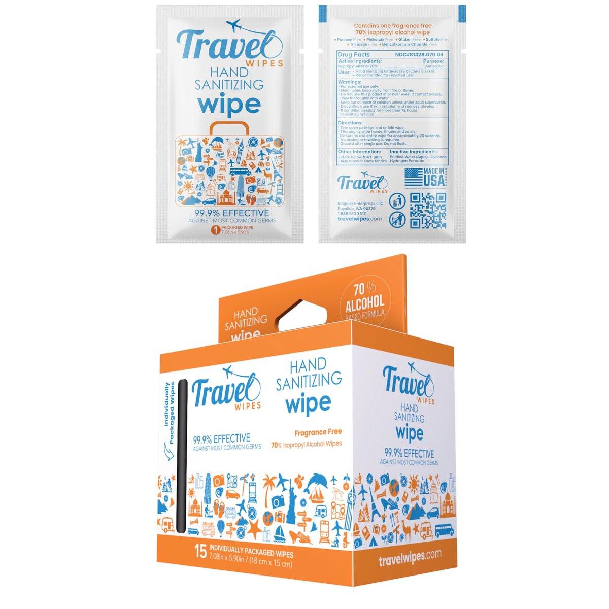 Handdesinfektionstücher für unterwegs – 15 einzeln verpackte Tücher | Duftfrei, feuchtigkeitsspendend, 70% Isopropylalkohol | Für Reisen, Zuhause, Büro, täglichen Gebrauch | Hergestellt in den USA