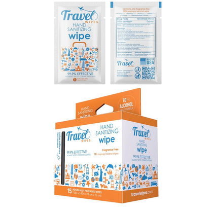 Handdesinfektionstücher für unterwegs – 15 einzeln verpackte Tücher | Duftfrei, feuchtigkeitsspendend, 70% Isopropylalkohol | Für Reisen, Zuhause, Büro, täglichen Gebrauch | Hergestellt in den USA