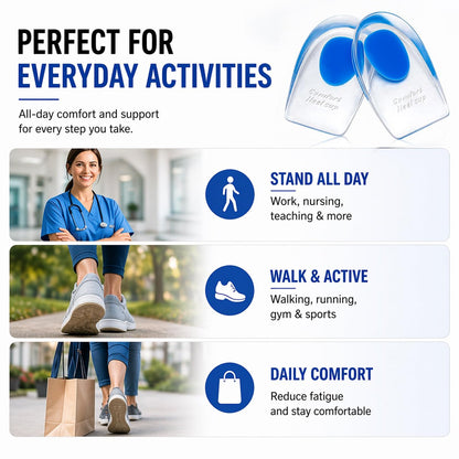 Gel-Fersenkissen gegen Fersenschmerzen – Stoßdämpfende Silikoneinlagen für Plantarfasziitis & Achillessehnenentzündung – Gepolsterte Fersenstützen für ganztägiges Stehen (2 Paar – Medium)