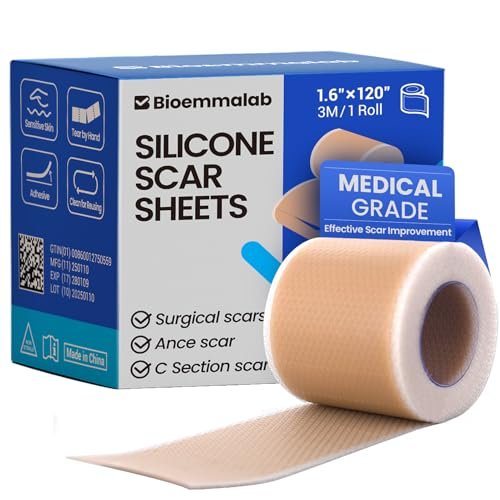 Silikon-Narbenpflaster Chirurgisches Tape (1,6" x 120" Rolle) Gesichtspflaster Aknebehandlung C-Schnitt Streifen, Hautempfindliche Medizinische Narbenbandagen für Keloid, Dehnungsstreifen und Bauchdeckenstraffung
