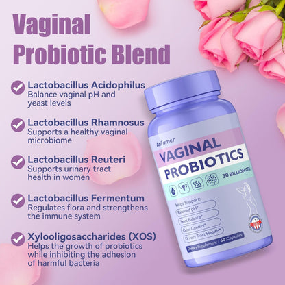 AnFamer Vaginale Probiotika für Frauen – pH-Gleichgewicht, gesunder Geruch & Flora, Harnwegsgesundheit mit Präbiotika & Lactobacillus-Mischung, 30 Milliarden KBE, 60 Kapseln