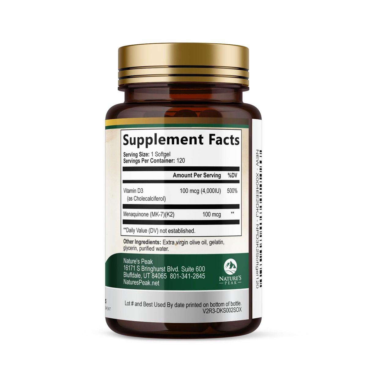 D3 K2 Vitamin – Hochdosiertes Vitamin D3 4000 IE pro Weichkapsel – Vitamin D3 & K2 (MK7) Komplex – Für Knochen & Immunsystem – Hergestellt in den USA – 120 Weichkapseln