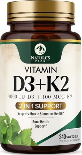 D3 K2 Vitamin - Vitamin D3 4000 IE pro Weichkapsel - Hochdosiertes Vitamin D3 Präparat - 2-in-1 Komplex Vitamin D & Vitamin K2 (MK7) - Leicht zu schlucken, Knochen- & Immununterstützung - Hergestellt in den USA - 240 Weichkapseln
