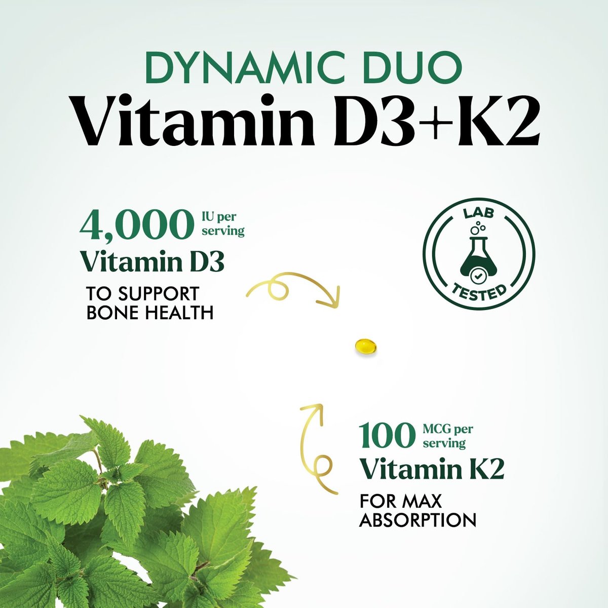 D3 K2 Vitamin - Vitamin D3 4000 IE pro Weichkapsel - Hochdosiertes Vitamin D3 Präparat - 2-in-1 Komplex Vitamin D & Vitamin K2 (MK7) - Leicht zu schlucken, Knochen- & Immununterstützung - Hergestellt in den USA - 240 Weichkapseln