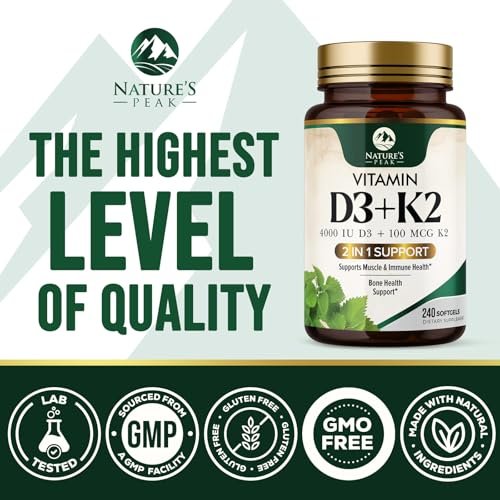 D3 K2 Vitamin - Vitamin D3 4000 IE pro Weichkapsel - Hochdosiertes Vitamin D3 Präparat - 2-in-1 Komplex Vitamin D & Vitamin K2 (MK7) - Leicht zu schlucken, Knochen- & Immununterstützung - Hergestellt in den USA - 240 Weichkapseln