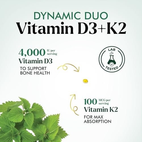 D3 K2 Vitamin - Vitamin D3 4000 IE pro Weichkapsel - Hochdosiertes Vitamin D3 Präparat - 2-in-1 Komplex Vitamin D & Vitamin K2 (MK7) - Leicht zu schlucken, Knochen- & Immununterstützung - Hergestellt in den USA - 240 Weichkapseln