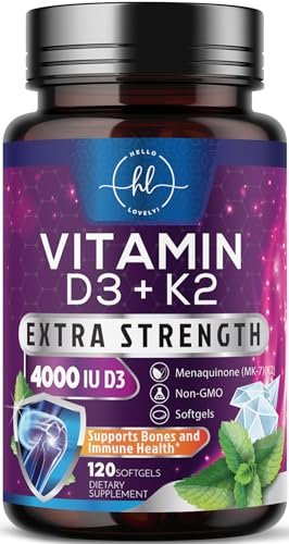 Vitamin D3 4000IU mit K2 (MK-7) - D3K2 Komplex für Knochen, Zähne, Muskeln, Calciumaufnahme, Immunsystem & Herzgesundheit - Hergestellt in den USA - 120 Softgels