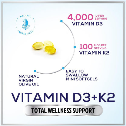 Vitamin D3 4000IU mit K2 (MK-7) - D3K2 Komplex für Knochen, Zähne, Muskeln, Calciumaufnahme, Immunsystem & Herzgesundheit - Hergestellt in den USA - 120 Softgels